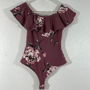 IRIS Floral Off the Shoulder Ruffle Body Suit Size Small New